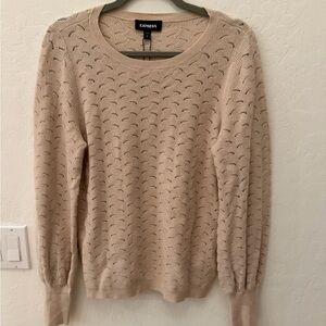 Express Beige Pointelle Knit Long Sleeve Sweater – Size M – New With Tags